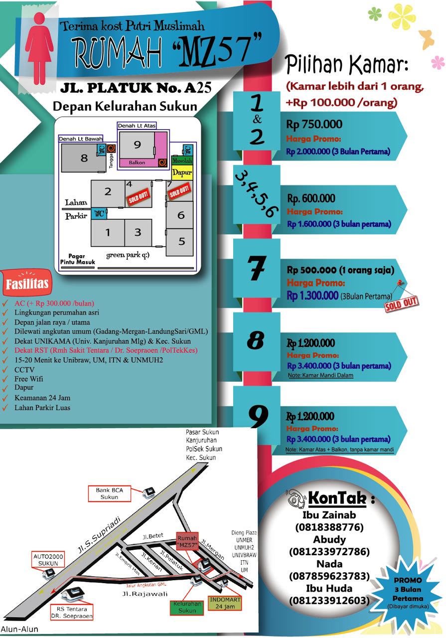 Rumah kost MZ57 khusus putri muslimah area Sukun Malang Image